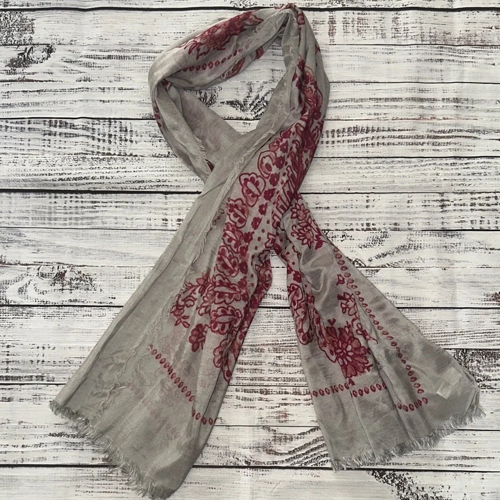 Banana Republic Gray and Burgundy Paisley Scarf